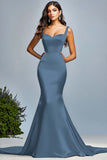 Dark Green Mermaid Satin Spaghetti Straps Maxi Prom Dress