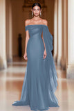 Cabernet Off the Shoulder Sheath Maxi Formal Dress with Ruffles