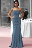 Coffee Strapless Sheath Ruched Floor Length Red Carpet Dress