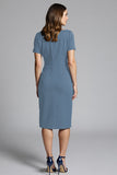Navy Ruched Bodycon Midi Satin Work Dress