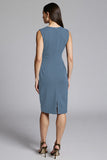 Navy Bodycon Satin V-Neck Midi Work Dress