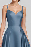 Black A Line Satin Spaghetti Straps Maxi Formal Dress