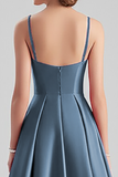 Black A Line Satin Spaghetti Straps Maxi Formal Dress