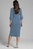 Navy Satin Bodycon V-Neck Midi Work Dress