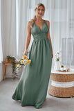 Wisteria A Line Backless Chiffon Long Bridesmaid Dress