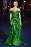 Dark Green Mermaid Off the Shoulder Maxi Gala Dress with Ruffles