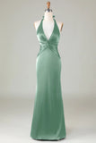 Dusty Blue Mermaid Halter Bridesmaid Dress