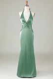 Mermaid Halter Dark Green Bridesmaid Dress