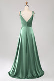 Dusty Rose A-Line Spaghetti Straps Satin Long Prom Dress With Slit