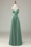 A-Line Sleeveless Olive Long Bridesmaid Dress