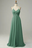 Spaghetti Straps Pleated Empire Waist Bridesmaid Dress