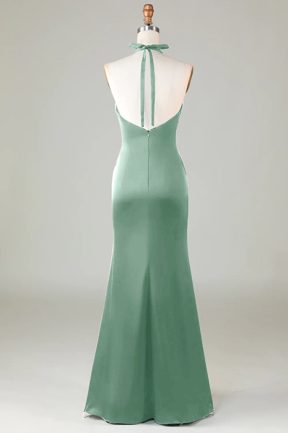 Leely Women Dusty Blue Bridesmaid Dress Mermaid Halter Long Prom Dress leelyuk Leely Women Dusty Blue Bridesmaid Dress Mermaid Halter Long Prom Dress leelyuk