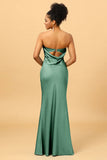 Dark Navy Satin Mermaid Strapless Bridesmaid Dress