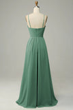 Spaghetti Straps Pleated Empire Waist Bridesmaid Dress
