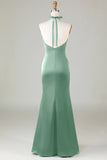 Dusty Blue Mermaid Halter Bridesmaid Dress