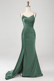 Dusty Rose Mermaid Spaghetti Straps Long Prom Dress With Slit