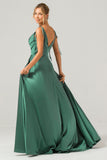 Dusty Rose A-Line Spaghetti Straps Satin Long Bridesmaid Dress With Slit