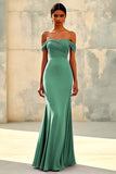 Red Off the Shoulder Sheath Chiffon Pleated Formal Dress