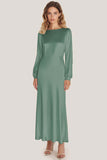 Simple Dusty Sage Sheath Scoop Neck Satin Long Formal Dress