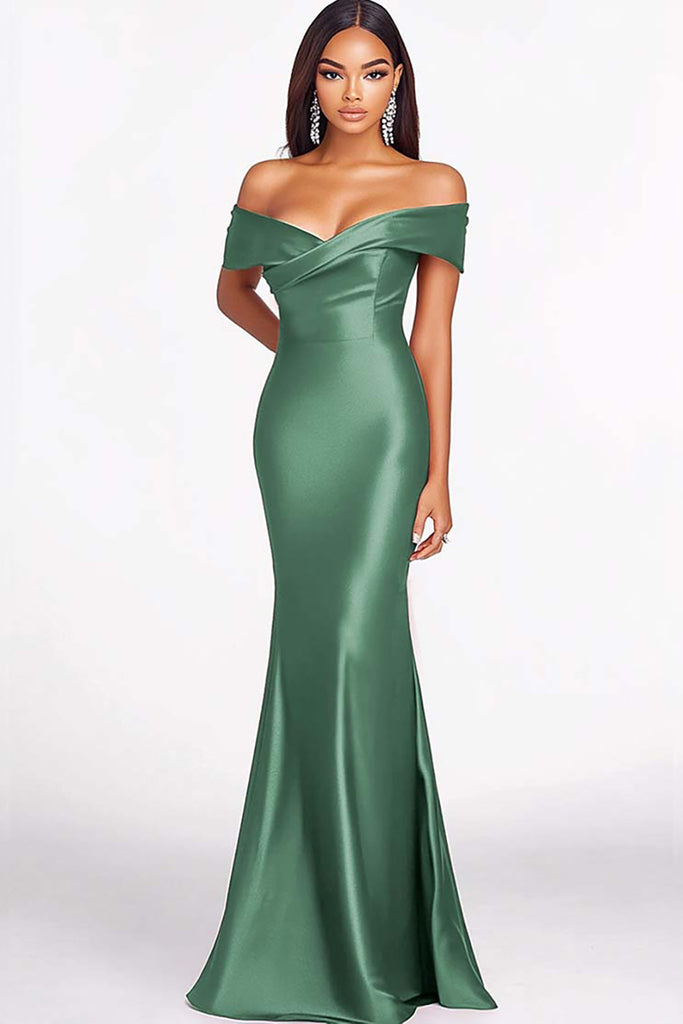 Backless Acetate Satin Trumpet/Mermaid Off-the-shoulder Dresses Dusty Sage