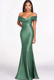 Dusty Sage Off the Shoulder Mermaid Maxi Formal Dress