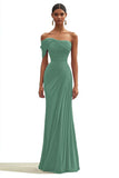 Eucalyptus One Shoulder Pleated Sheath Maxi Formal Dress