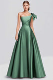 Dusty Rose One shoulder Ball Gown Satin Formal Dress with Bow