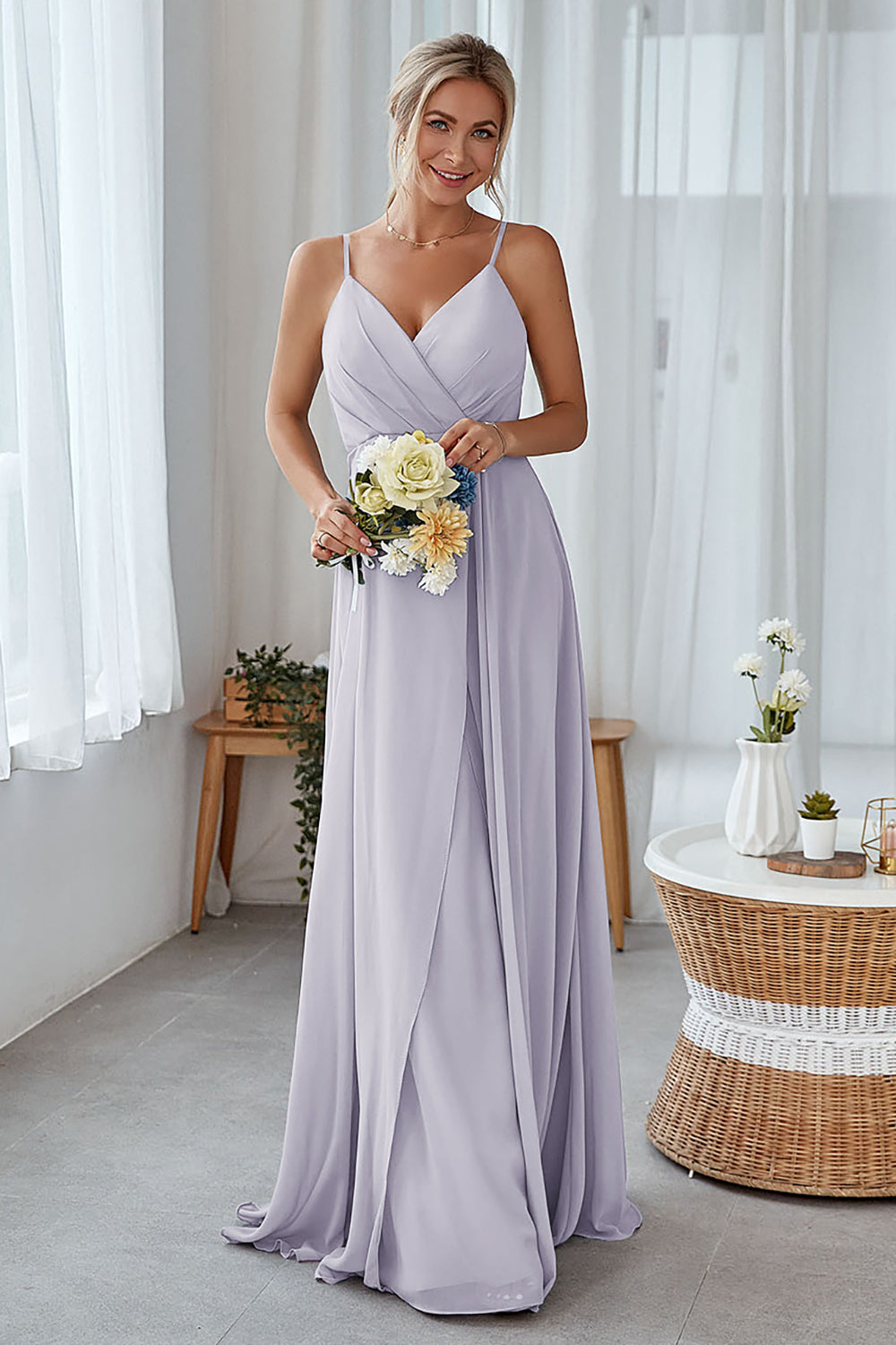 Leely Women Silver Long Bridesmaid Dress A-Line V Neck Chiffon Formal Dress leelyuk Leely Women Silver Long Bridesmaid Dress A-Line V Neck Chiffon Formal Dress leelyuk