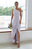 Rust One Shoulder Satin Long Asymmetrical Bridesmaid Dress