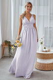 Wisteria A Line Backless Chiffon Long Bridesmaid Dress