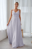 Vintage Mauve Chiffon Adjustable Straps Backless Long Bridesmaid Dress