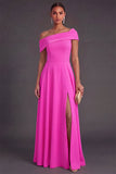 Yellow Off the Shoulder A Line Long Wedding Guest Dress with Slit