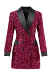 Burgundy Sequined Bodycon Maxi Women's Blazer