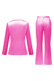 Grey Pink Satin Notched Lapel Women Suits with Long Sleeves