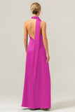 Burgundy Sheath V-Neck Satin Bridesmaid Guest Dress with Slit