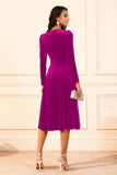 Dark Green Velvet A Line Midi Glitter Holiday Party Dress with Sleeves