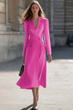 Sky Blue Midi Peak Lapel Pencil One Button Blazer Dress with Sleeves