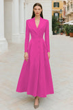 Navy Single Breasted Long A-Line Blazer Dress with Sleeves