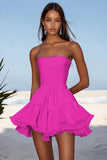Dusty Rose Ruched Short Graduation Dress with Ruffles
