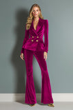Royal Blue 2 Piece Peak Lapel Velvet Women Prom Formal Suits