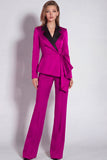 Long Sleeves Burgundy 2 Piece Notched Lapel Business Suits with Drape