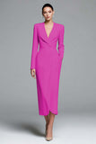 Simple Ivory Sheath Satin V-Neck Long Sleeves Work Dress