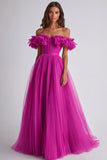 Dusty Sage A Line Tulle Long Wedding Guest Dress with Ruffles