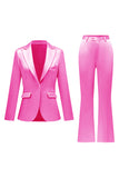 Grey Pink Satin Notched Lapel Women Suits with Long Sleeves
