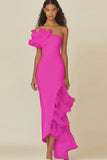 White Sheath Ruffled Long Rehearsal Dinner Dress