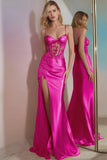 Sparkly Corset Golden Mermaid Long Prom Dress with Slit