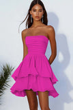 Sky Blue Tiered Ruched Mini Graduation Dress with Ruffles