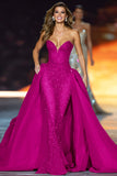 Sparkly Dark Red Sweetheart Sequin Long Red Carpet Dress with Cape