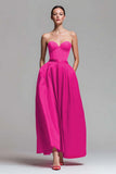 Red and Fuchsia Satin A Line Strapless Maxi Formal Dress