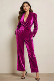 Green Long Sleeves Peak Lape Prom Jumpsuits with Pockets
